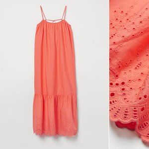 NWT H&M Long Poplin Dress Coral Size Medium